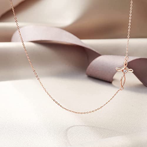 Ever Faith 925 Sterling Silver Rose Gold Whtie Cz Jewelry Religious Church Sideways Celtic Knot Cross Choker Necklace For Women #TOP3