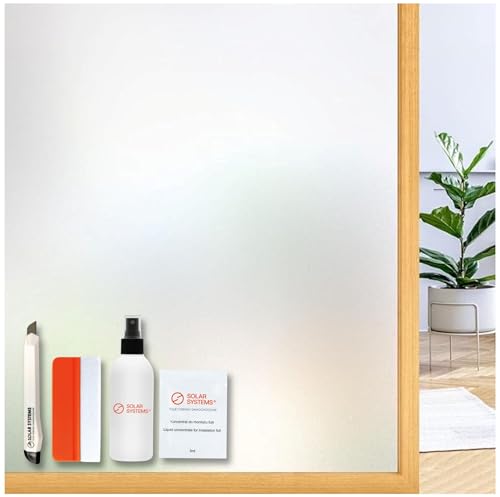 Solar Systems Selbstklebende Fensterfolie Sichtschutzfolie Milchglasfolie - Anti-UV Fensterschutzfolie mit Montagesatz für Büro, Badzimmer - Gewährleistet Diskretion - Weiße Matt (50x100cm)