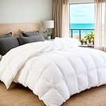 Luxury Goose Down Comforter King Size,100% Organic Cotton Shell Goose Feather Duvet Filled with Feather and Down Fiber 110 OZ -750 Fill Power, All Season White Duvet Insert 8 Corner Tabs