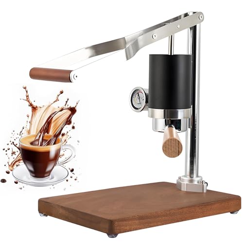 Máquina de espresso manual con manómetro visual, juego de cafetera de manivela con cabezal de preparación de 58 mm y mango de madera maciza para espresso, capuchino y latte