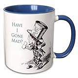 3dRose Hatter Have I Gone Mad Alice in Wonderland Two Tone Mug, 1 Count (Pack of 1), Blue/White