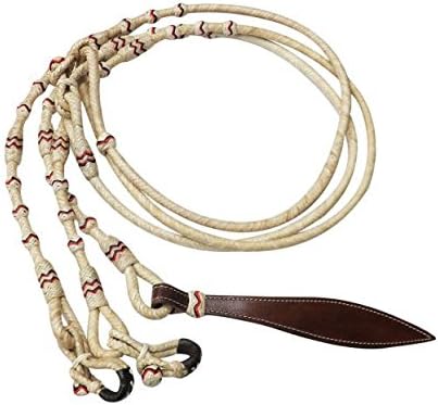 Showman Braided Natural Rawhide Romal Reins with Leather Popper