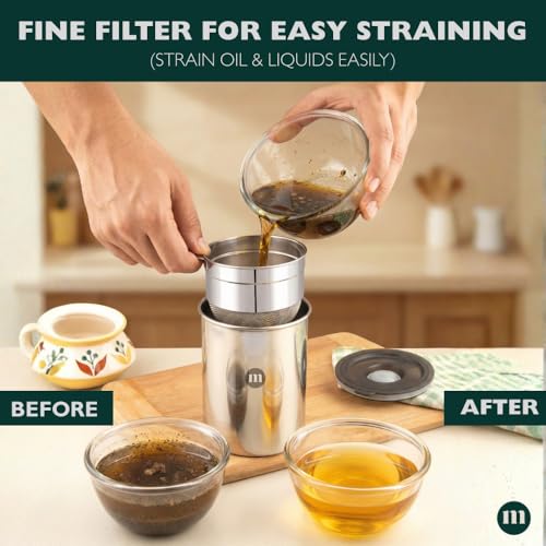 Image of Maru Stainless Steel Multipurpose Greek Yogurt and Hung Curd Maker 1000ml - BPA Plastic Free Durable Steel Oil /Food Strainer with Storage Container, for Making 200 gm Homemade Yoghurt