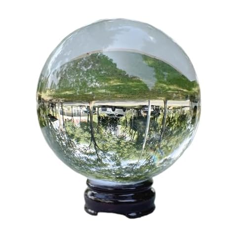 FHNP367 Transparent K9 Clear Crystal Ball Globe Glass Sphere for Meditation Healing Crystal Divination Photography Prop Home Decor, w/Wood Stand About 5LB 120mm (4.7 inches) Cover
