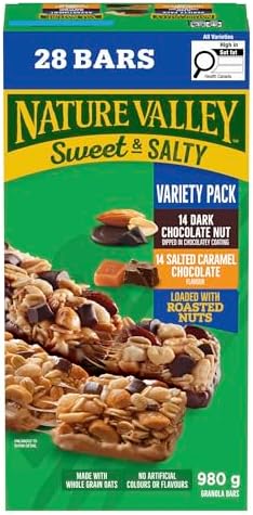 NATURE VALLEY - VALUE PACK - Dark Chocolate Nut and Salted Caramel Chocolate Chewy Nut Sweet and Salty Granola Bars Variety Pack, Pack of 28 Bars, 980 grams, Snack Bars, Made with Whole Grains — view 8