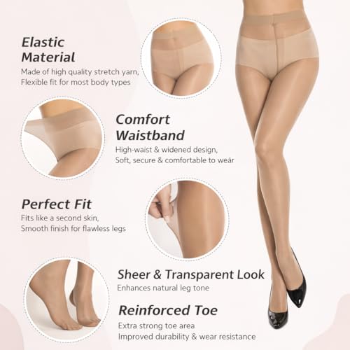 Image of Elegant Women's Transparent Beige Sheer Stockings | Soft Stretchable Nylon Pantyhose | Comfortable High-Waist Fit for Office | 1 Pc