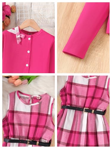 Image of PureChapter Girls' Preppy Clothes Plaid Vest Dress Cardigan Jacket Belt Cute Kids Clothes 7-14Y Green