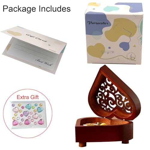 Pursuestar Edelweiss Music Box, Heart Shaped Vintage Hollow Out Wood Mechanism Wind Up Musical Box Gifts for Birthday Christmas Wedding Valentine's Day