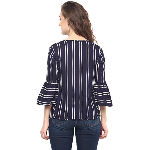 Image of mayra Women's Crepe Blue Color 3 /4 Sleeve Top