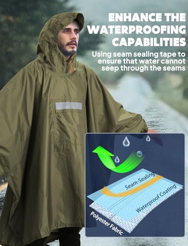 Image of ANYOO Hooded Rain Poncho for Adults Waterproof Lightweight Rain Coat for Men Women Reusable Rain Jacket for Emergency Outdoor
