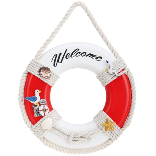 com-four Dekorativer Rettungsring aus Holz mit der Aufschrift Welcome - Schifffahrt Deko zum Aufhängen - Maritime Hängedeko für zu Hause