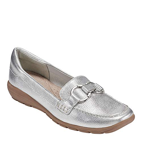 Image of Easy Spirit Womens Avienta Leather Slip On Loafers Silver 11 Medium (B,M)