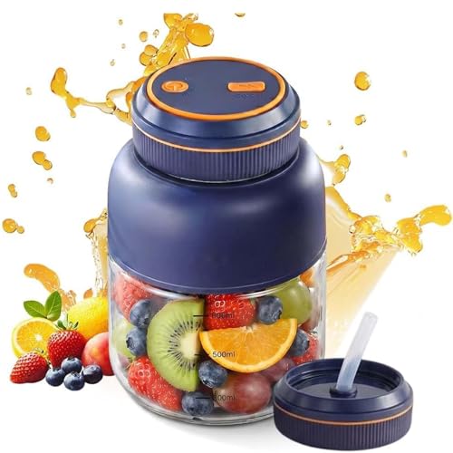 Portable Wireless Juicer Cup, 28/45 Oz Personal Blender for Smoothies & Shakes, Dual Lid Travel Cup, Blue/White, Leakproof Handle for Office Outdoor (Blue-28oz)