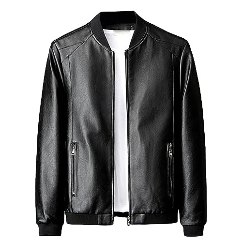 Veste en cuir à col montant pour hommes manteau bombardier zippé noir DGKaxiyaHM