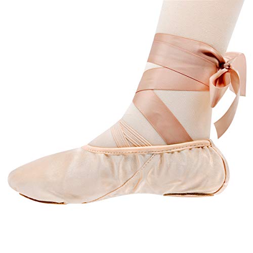 Ijonda Dansoft Ballet Shoes For Girls And Women Pink Satin Ballet Practice Slippers With Ribbons And Elastics #TOP4