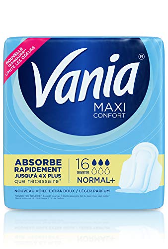 Vania - Maxi Confort Normal + Damenbinden (Box mit 16 Stück) – schnell absorbierende Binden mit hoher Toleranz – Periodischer Schutz mit anatomischer Form