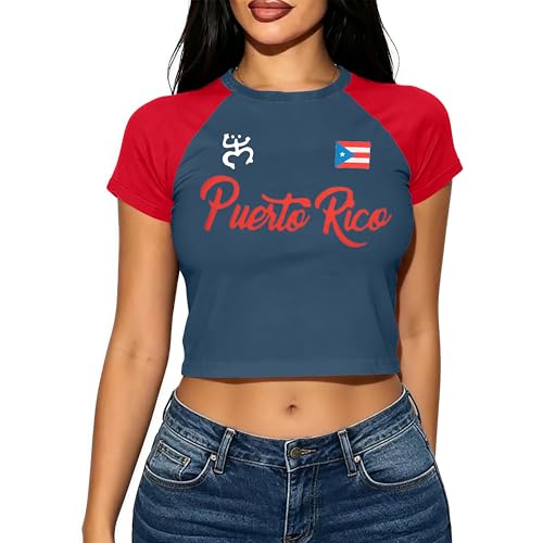 Boricua Puerto Rican Shirt Women Puerto Rico Flag T-Shirt Color Block Raglan Tee USA Patriotic Short Sleeve Tops