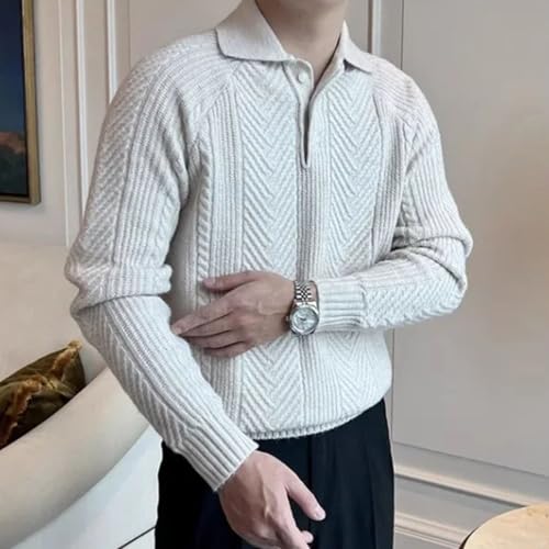 Men’S Classic Solid Color Stripes Casual Long Sleeve Collared Knitted Turn-Down Collar Slim Fit Base Layer Top3