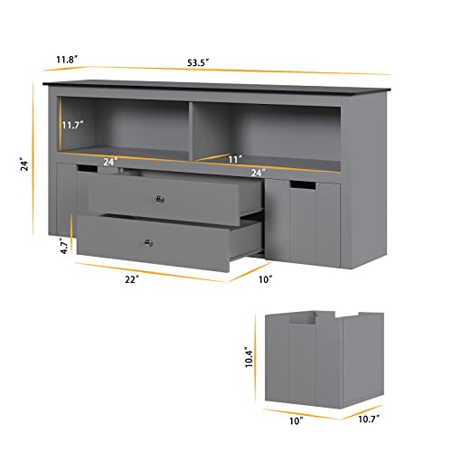 Gitua Toy Storage Organizer with Bins, 53.5\" Toy Cabinet with Open Shelves and Large Drawers, Wooden Kids Toy Storage Cabinet for Playroom Bedroom, Grey - Thumbnail 2