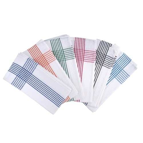 MOPAREL Set 6 Paños de Cocina de Algodón 65x45cm Absorbentes y Resistentes. Trapos de Cocina para Secar y Muy Prácticos. Color Blanco con Rayas. Modelo Monaco