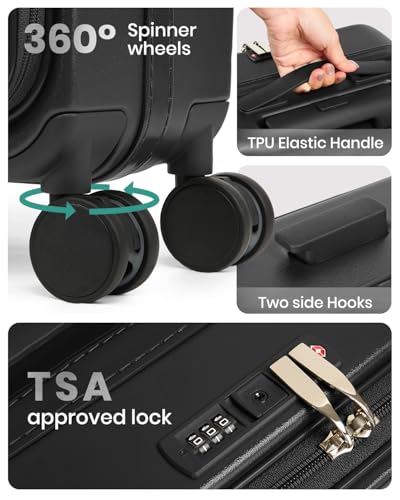 Image of Joyway Luggage Set 3 Piece Top Opening Suitcase Set with Spinner Wheel and TSA Lock, PC Hard Shell Carry on Luggage with Front Pocket for Woman Men (Black)
