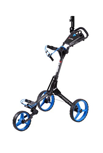 Cube Cart 3 Wheel Push Pull Golf Cart - Two Step Open/Close - Smallest Folding Lightweight Golf Cart In The World - Choose Color! (Charcoal/Blue) #TOP1