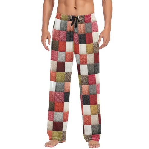 AIXIWAWA Mens Pajama Pants Sleep Lounge Wear Bottoms with Pockets Drawstring Colorful Checkered Print S