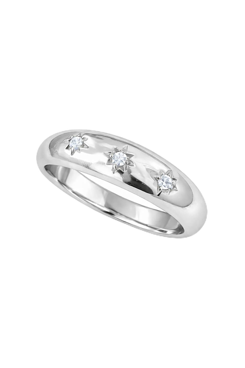Galaxy Mound Ring for Women in 925 Sterling Silver with 18K Gold Vermeil, White CZ Round 1.5mm, Minimal Dome Fine Jewelry Ring-image-19