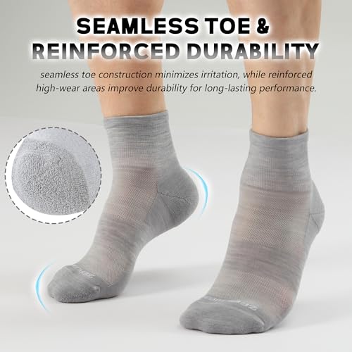 Image of ZEAL WOOD 3 Pairs Mens Womens Merino Wool Ankle Athletic Socks Low Cut Running Golf Tennis Hiking Socks Quarter