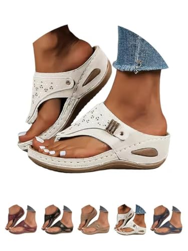 Orthopedic Sandals For Women Comfortable Arch Support Wedge Non Slip Flip-Flops Comfortable Casual Spring Shoes (white,23.5 cm) 