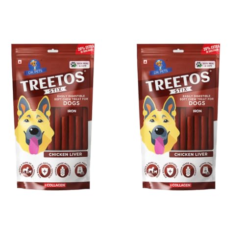 Image of Dr. Pets Pack of 2 (85g Each) Treetos Chicken Stix Dog Treats | Chicken Liver Flavour | Soft Chew Sticks for Puppies & Adult Dogs | Training Reward Treat | Easy to Digest | Pouch Pack