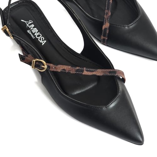 Image of LUMINOSA Women's Pointed-Toe Cross-Strap Flats - Black-Leopard Mix