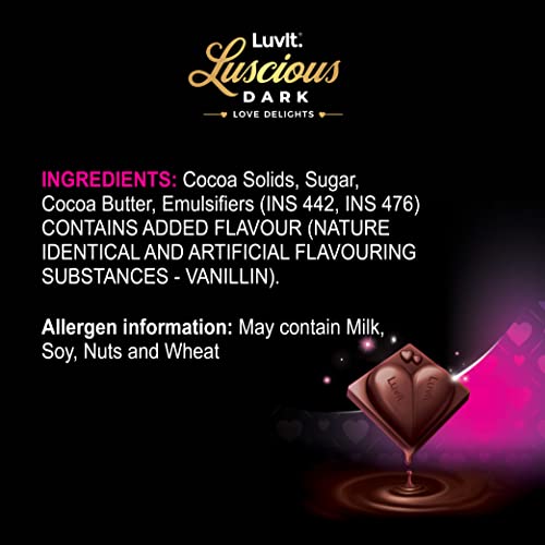 LuvIt. Luscious Dark Love Delights-Heart Shaped Chocolate Bars|Valentine's Chocolate Gift Of Dark Chocolates|Pack Of 2-180 Gram Each