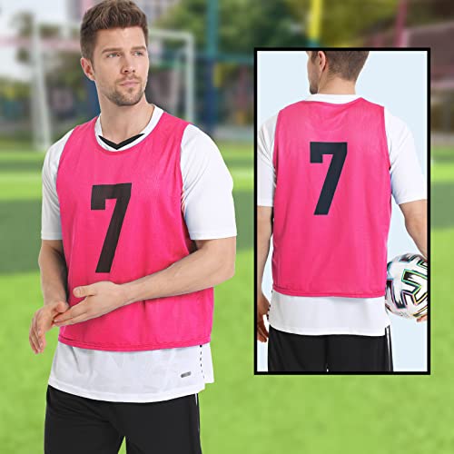 Puluomasi 12 Pack Team Pinnies Scrimmage Vests Practice Jersey For Men Pennies For Sports Soccer Jerseys For Adult Youth Pink L #TOP6