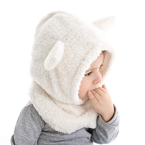 Baby Girls Boys Winter Warm Scarf Hat Kids Thick Earflap Hood Cap With Ear 6M-7T (White,S) #TOP3