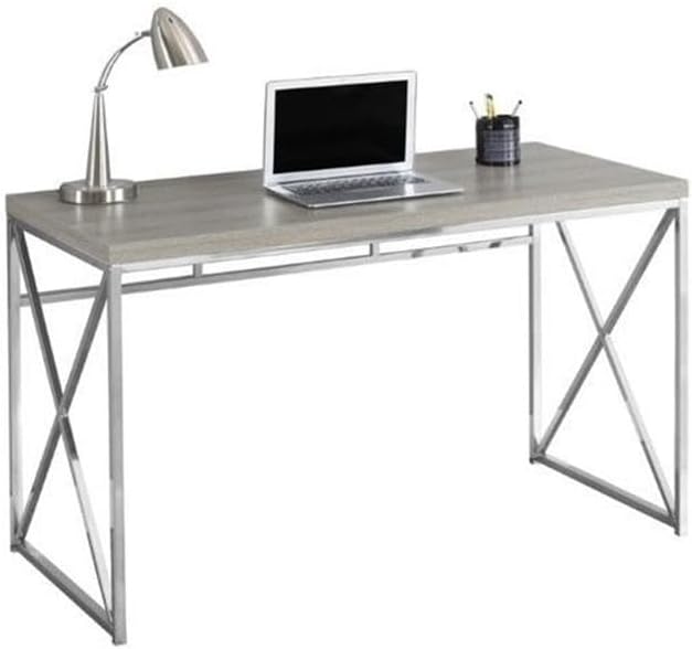 Scranton & Co 48" Metal Computer Desk, Dark Taupe Finish, Scratch-Resistant Laminate Surface, Crisscross Silver Legs, Thick Panel Construction, Modern Home Office Writing Desk