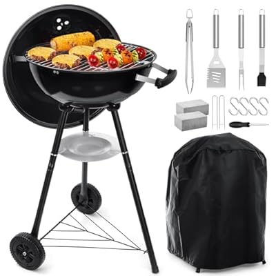 HaSteeL 18 Inch Charcoal Grill, 27-Piece Kettle Outdoor Barbecue Grill, Portable 2-In-1 Black BBQ Grill for Camping/Backyard/Patio/Picnic, Porcelain-Enameled Lid & Fire Bowl, 254.SQ.IN Cooking Area
