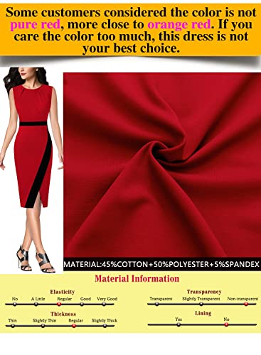 Image of VFSHOW Womens Pleated Crew Neck Front Split Work Business Office Party Bodycon Pencil Sheath Dress