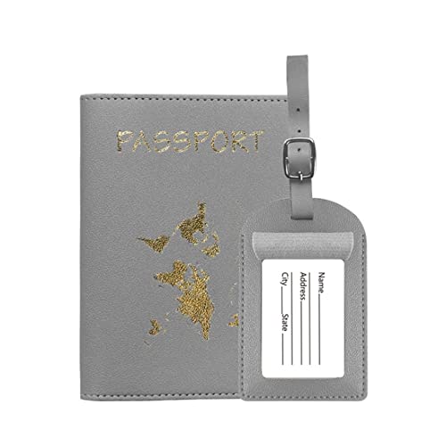 Étiquette Bagage et Couvertures de Passeport, 1x Cuir Etiquette Valise, 1 x Porte Passeport Voyage, Étiquettes de Bagage pour Prévenir la Perte des Sacs et Valises, B Cover