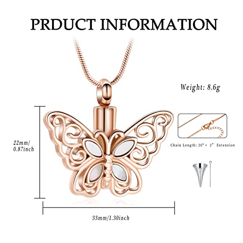 VCCWYQK Cremation Jewelry Butterfly Urn Necklace for Ashes Stainless Steel Keepsake Memorial Urn Locket for Adult Ashes (Rose Gold) - Image 2