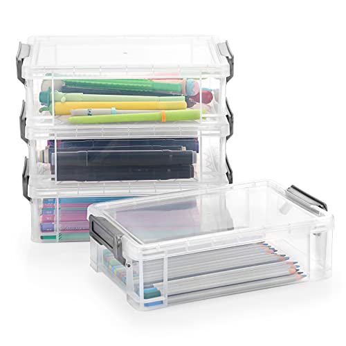 Btsky BTSKYTHN01007 4 Pack Large Capacity Plastic Pencil Box Stackable Translucent Clear Pencil Box Office Supplies Storage Organizer Box thumb #6