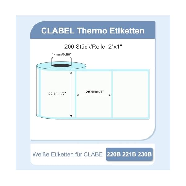 CLABEL Thermo Etiketten für 221B 220B 230B 320B Etikettendrucker – Bild 3