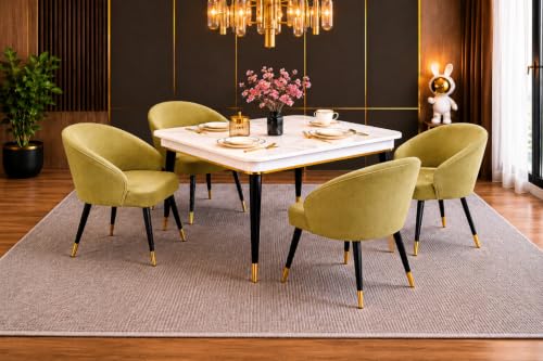 Image of WOODEN SPACE 4 Seater Wooden Dining Table Set | Urban Marble Top Dining Table with Chairs for Dining Room & Kitchen (Modern Classic Light Green) (42 x 42 x 30 inch)