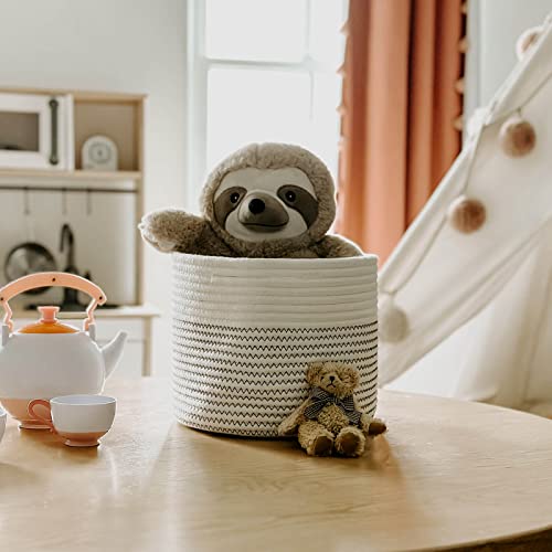 Indressme Small Rope Basket Round Woven Storage Basket Cute Dog Toy Basket Cotton Basket Baby Nursery Hamper Shelf Decorative Bin For Keys Gift 9.4 X 9.4 X 7.1 Inches #TOP2
