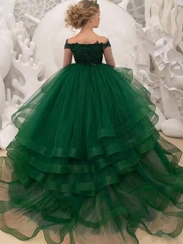 Tulle Off The Shoulder Flower Girl Dress for Wedding Lace Appliques A-line First Communion Dress with Train2