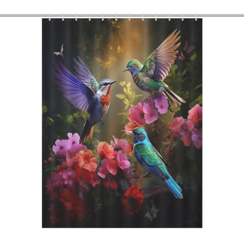 Rideau de douche oiseau mignon anti-moisissure en tissu polyester lavable 140x183 - 7