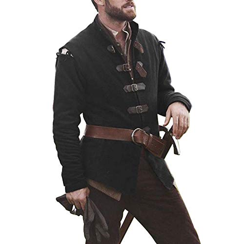 OEAK Costume Medieval Homme Veste Col Debout Manche Longue Tailcoat Vintage Rétro Tops Déguisement Slim Costume de Pirate
