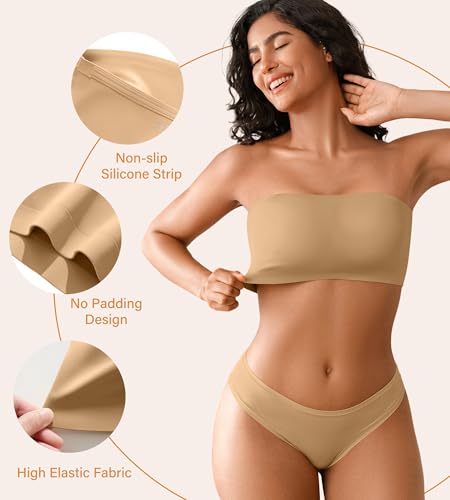 Image of DEANGELMON Strapless Bras for Women Non-Slip Silicone Bandeau Seamless Tube Top Bralette Comfy Non Padded Stretchy Stylish