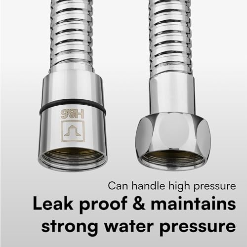H&S Stainless Steel Shower Hose with 2 Washers, 2m (79”), Extra Long Universal Replacement Hose with Chrome Finish - Image 3