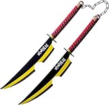 Tengen Uzui’s Demon Slayer Twin Nichirin Swords Set, 31-Inch Stainless Steel Blades with Red Wrapped Handle, Black Sheaths, Japanese Anime Replica Weapons